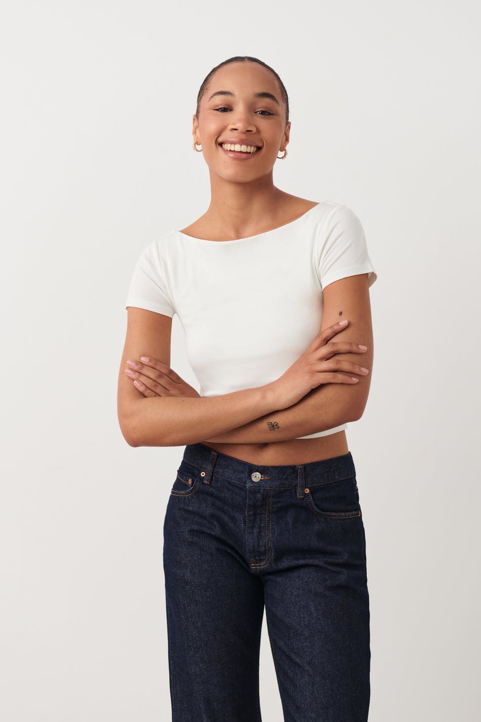 Soft touch cropped boatneck top