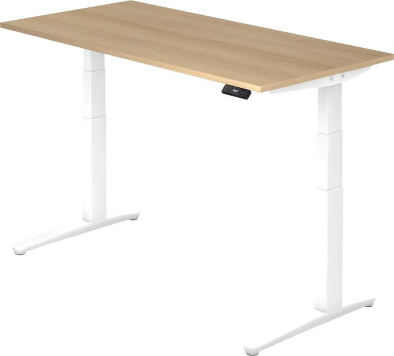 Hammerbacher Elektrisch Höhenverstellbar Sitz-Stehschreibtisch Rechteckig Eiche Holz Weiß T-Fuß 1.600 x 800 x 720 mm
