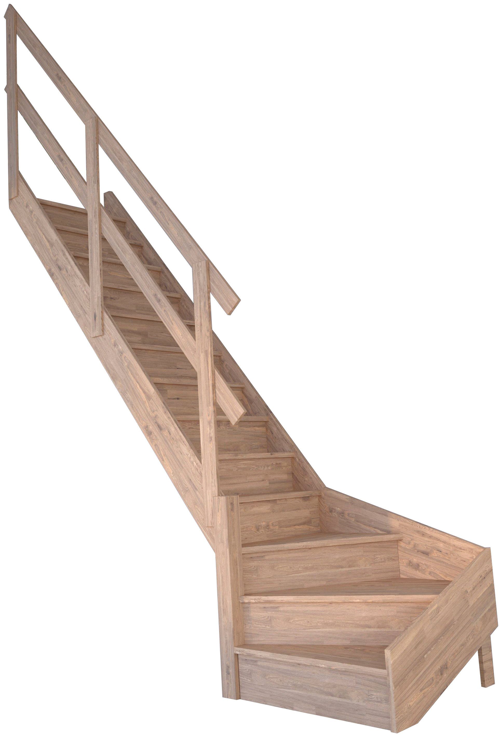 Starwood Raumspartreppe Massivholz Rhodos, Holzgeländer, für Geschosshöhen bis 300 cm, Stufen geschlossen, gewendelt Links, Durchgehende Wangenteile