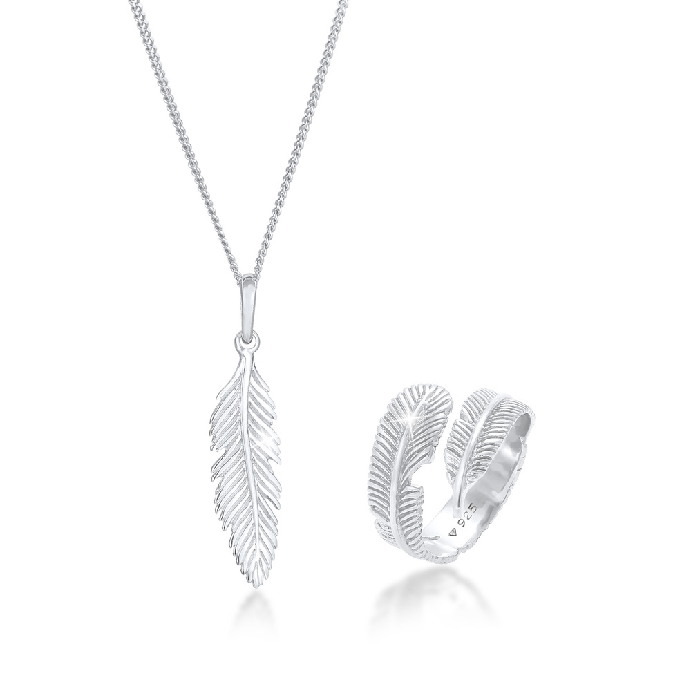 Elli Elli Ensemble de Bijoux Feder Boho Festival Kette Wickelring 925 Silber Bijoux