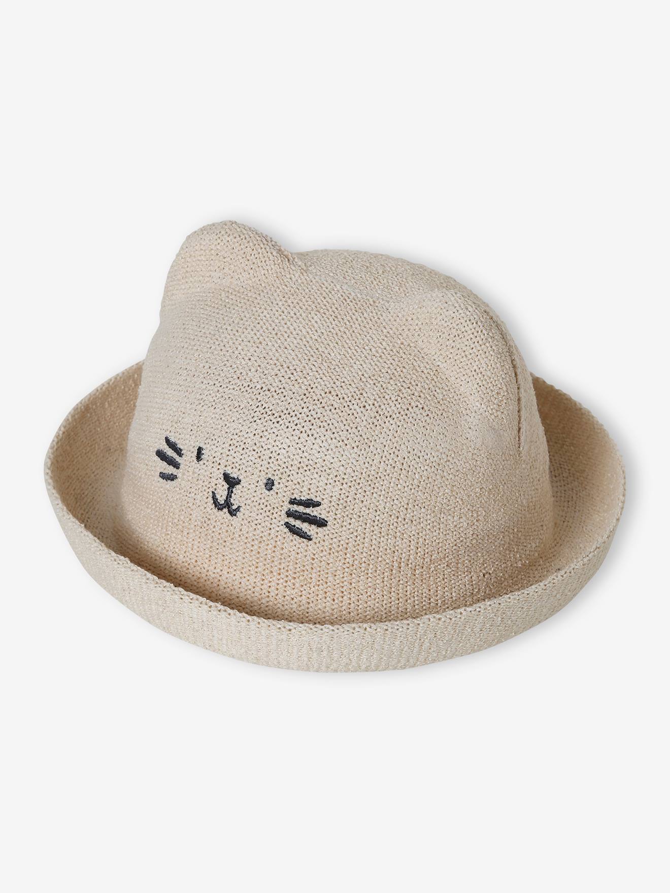 Chapeau forme chat bébé fille sable