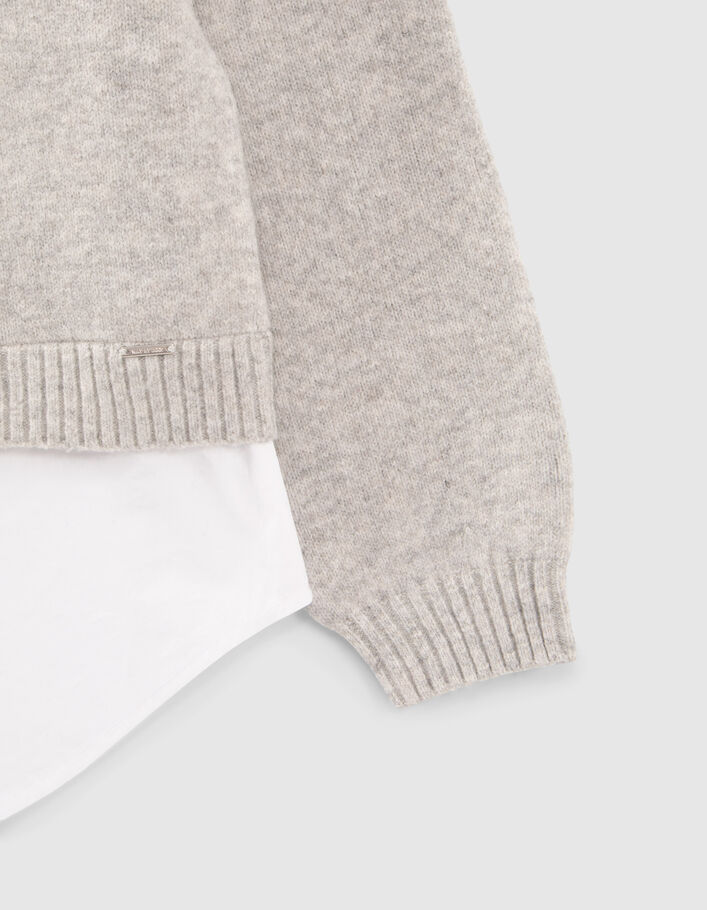 Pull gris tricot trompe-l'oeil chemise fille