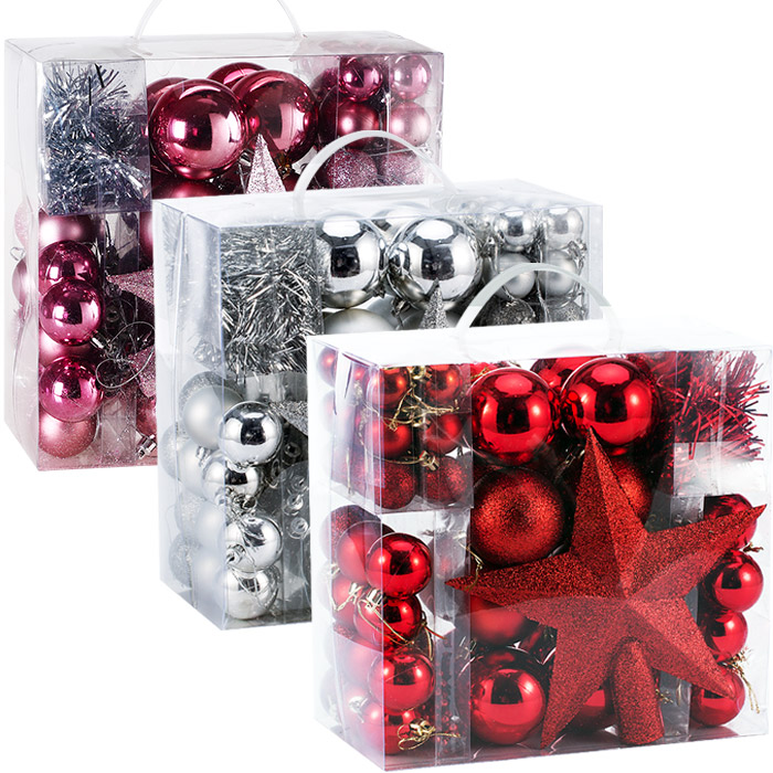 DEUBA Weihnachtsbaumkugeln Weihnachtsbaumschmuck  77 tlg 3/4/6cm silber