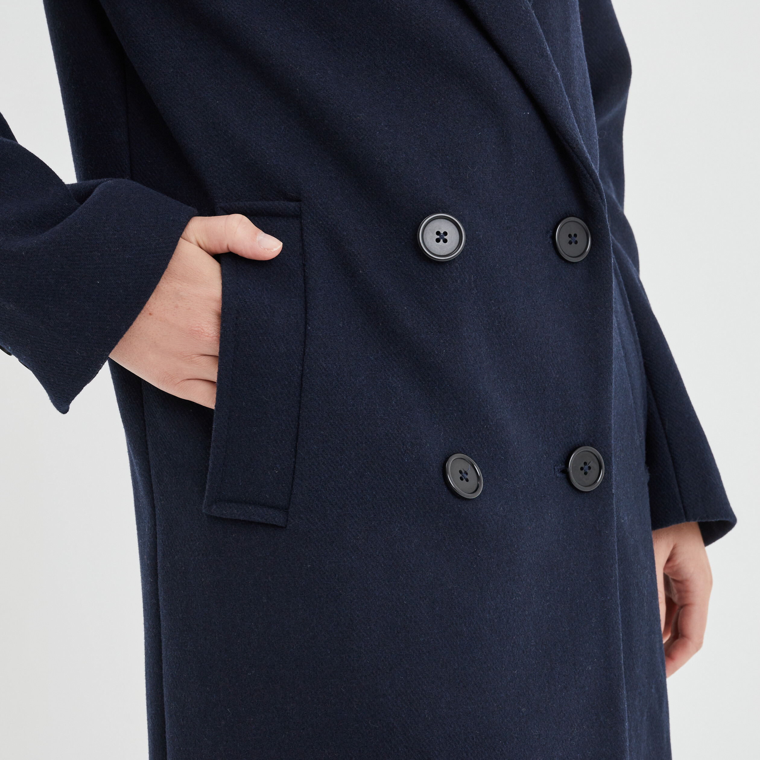 Manteau long boutonnage croisé bleu marine femme | La Halle