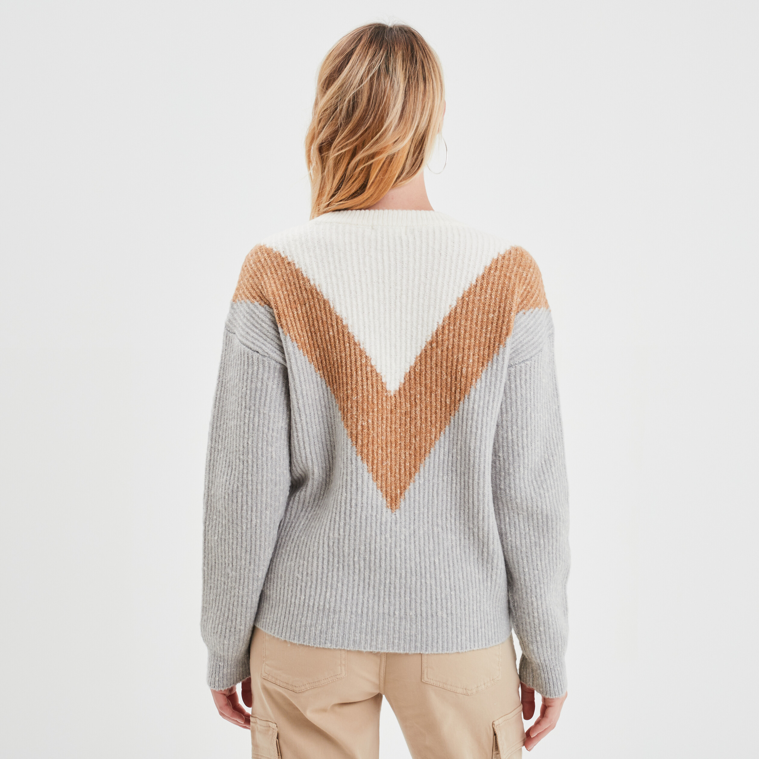 Pull manches longues gris clair femme | La Halle