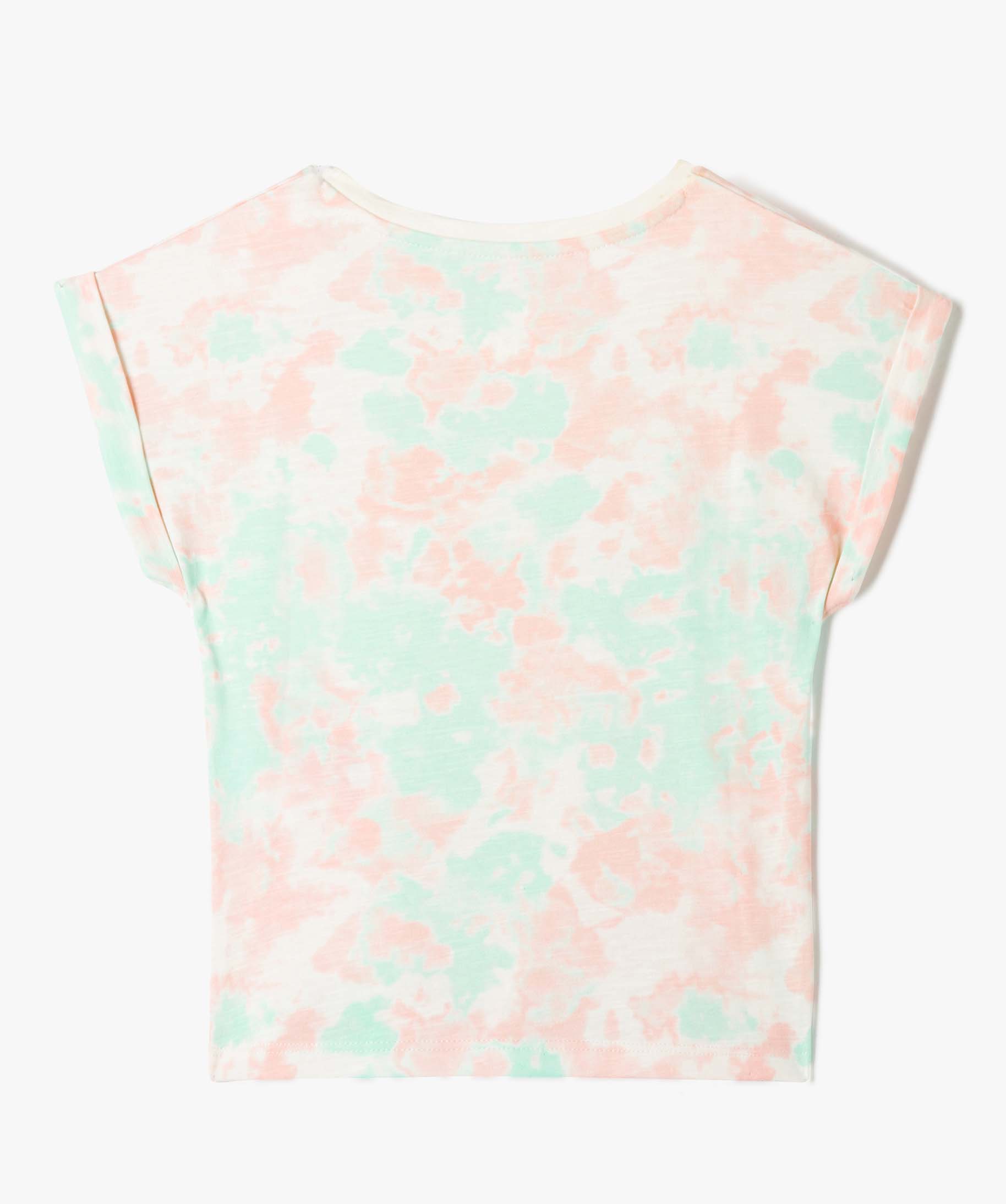 Tee-shirt fille à manches courtes avec revers cousus - Camp... multicolore | GEMO