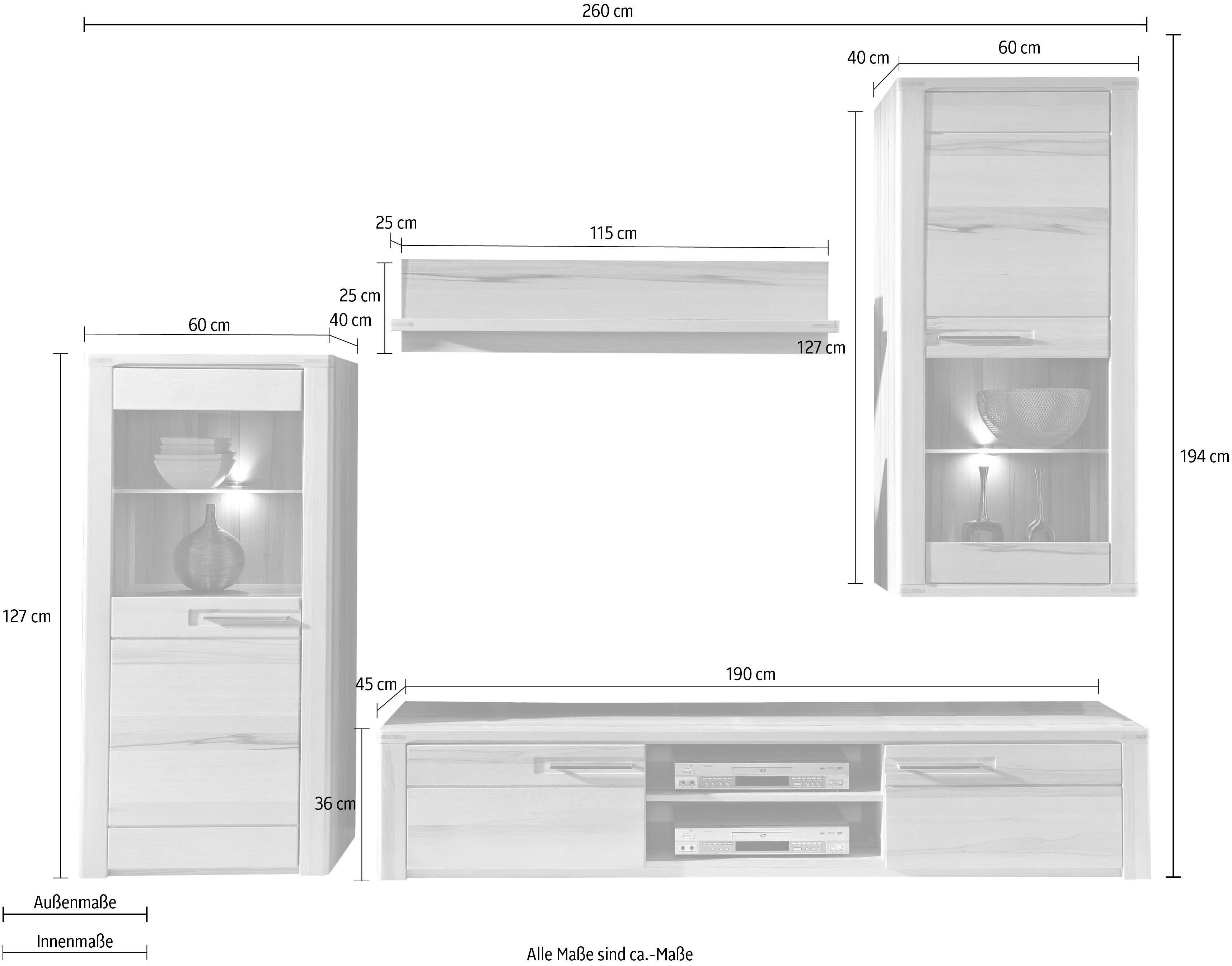 Innostyle Wohnwand Nature Plus, inkl. LED-Beleuchtung, mit Soft-Close-Funktion