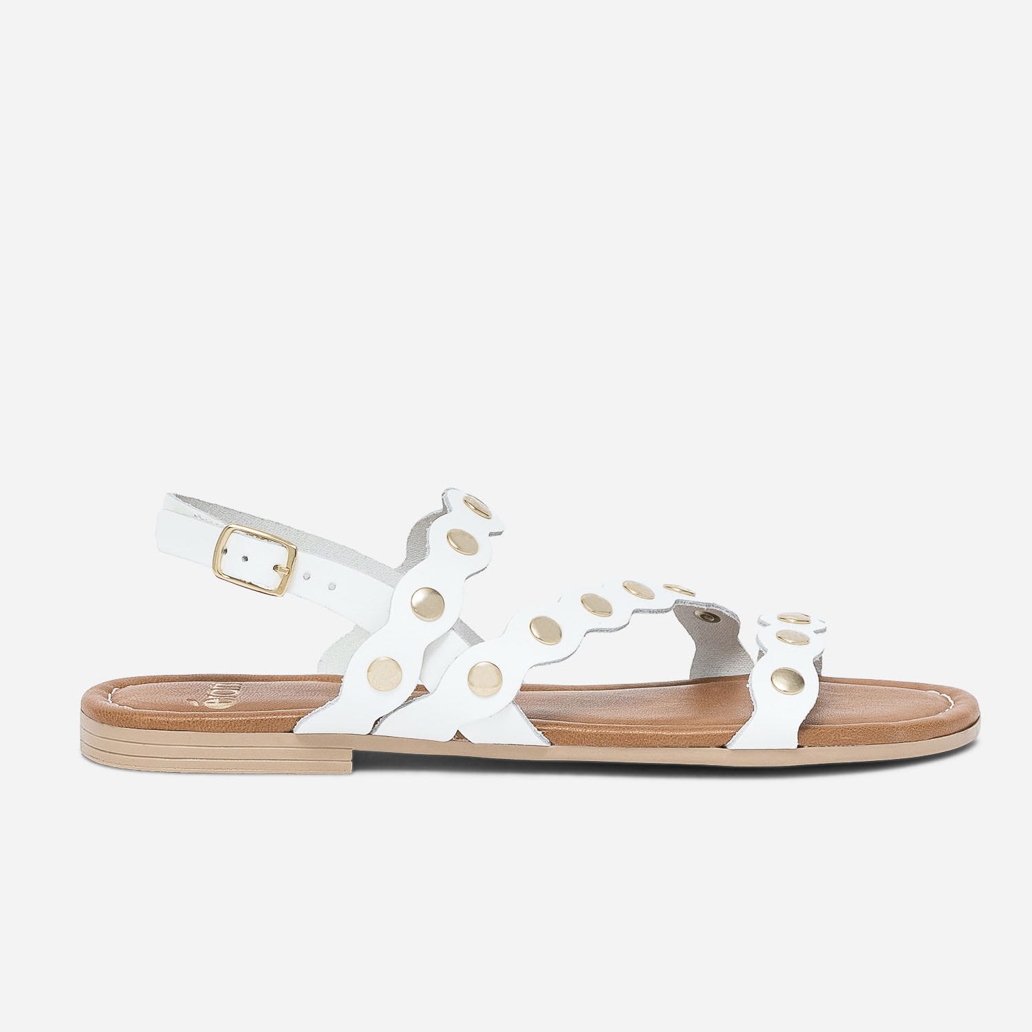 Sandale blanche en cuir à clous