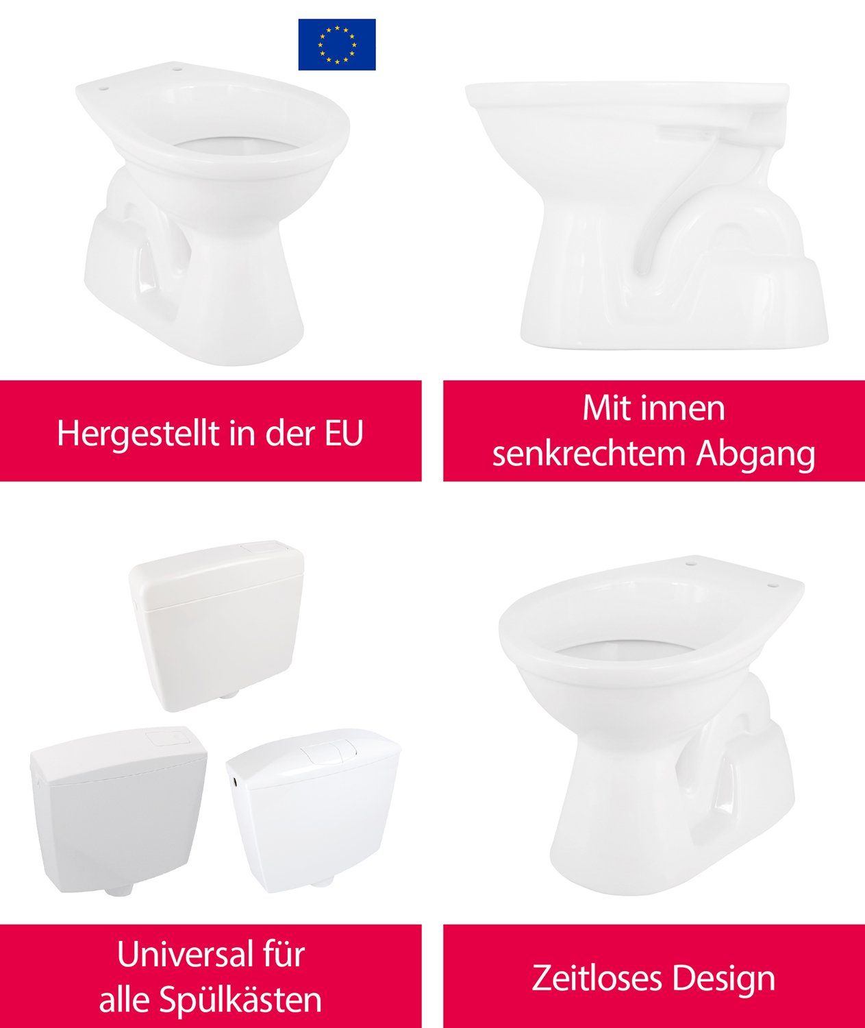 aquaSu Tiefspül-WC, Bodenstehend, Abgang Senkrecht, Stand-WC, Weiß, Tiefspüler, Abgang innen senkrecht, 550710