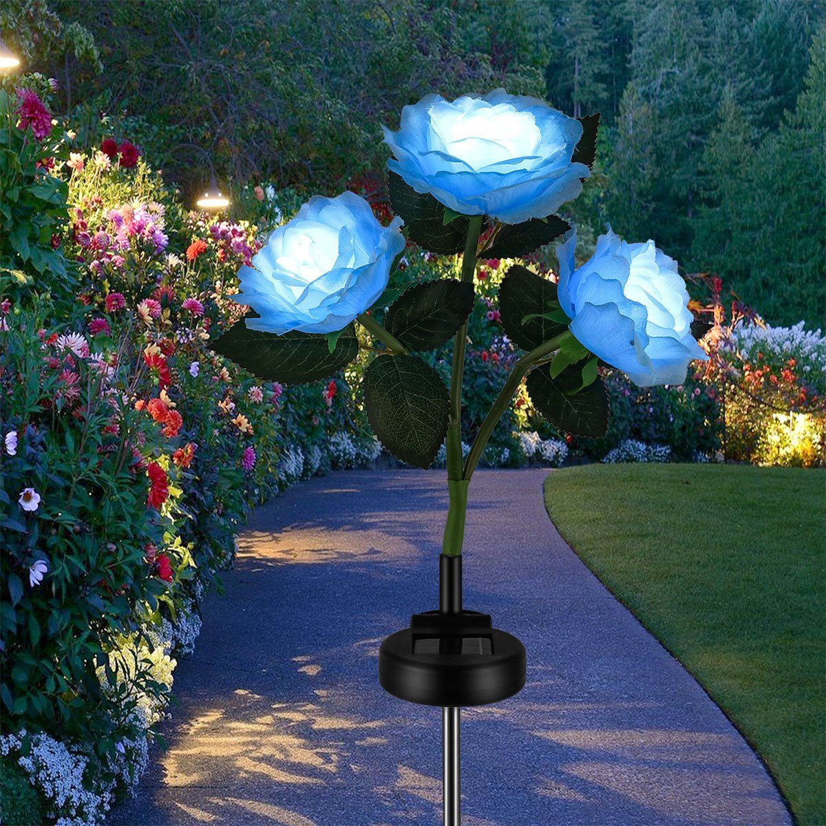 oyajia LED Solarleuchte Solarlampen für Außen Garten, 3 LED Rose Solar Licht Deko, LED fest integriert, Tageslichtweiß, Größerer Blume Breiterem IP65 Wasserdichte Solarpanel