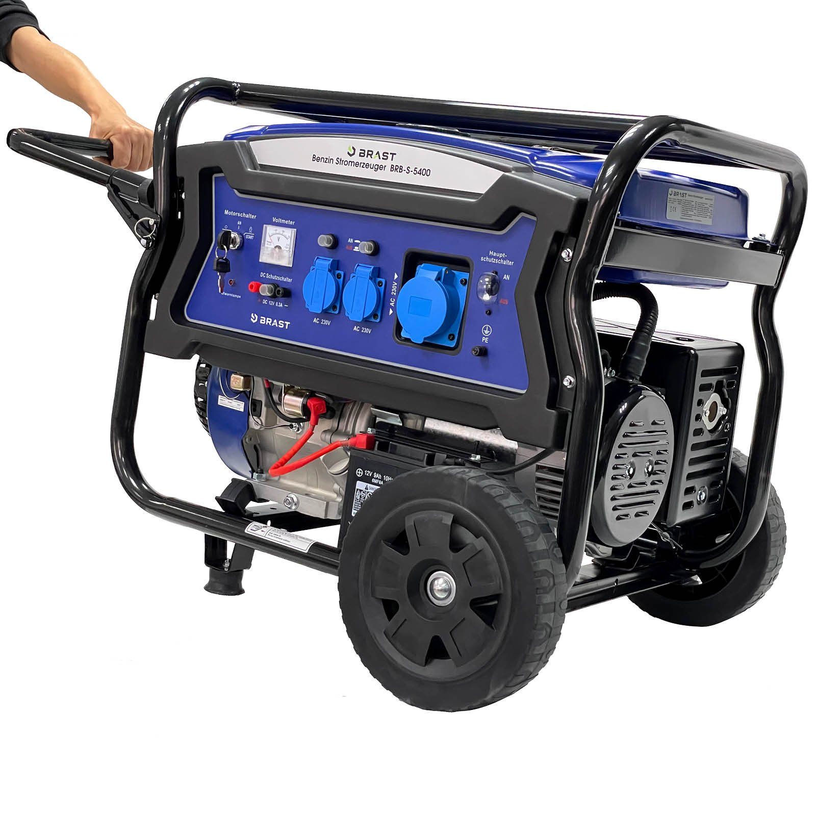 BRAST Stromerzeuger Benzin 11kW (15PS) mit 420cm³ 5000 Watt 4-Takt-Motor E-Start, (Zahlreiche Anschlüsse für flexiblen Einsatz lange), Laufzeiten bis zu 22 Stunden Generator Stromgenerator