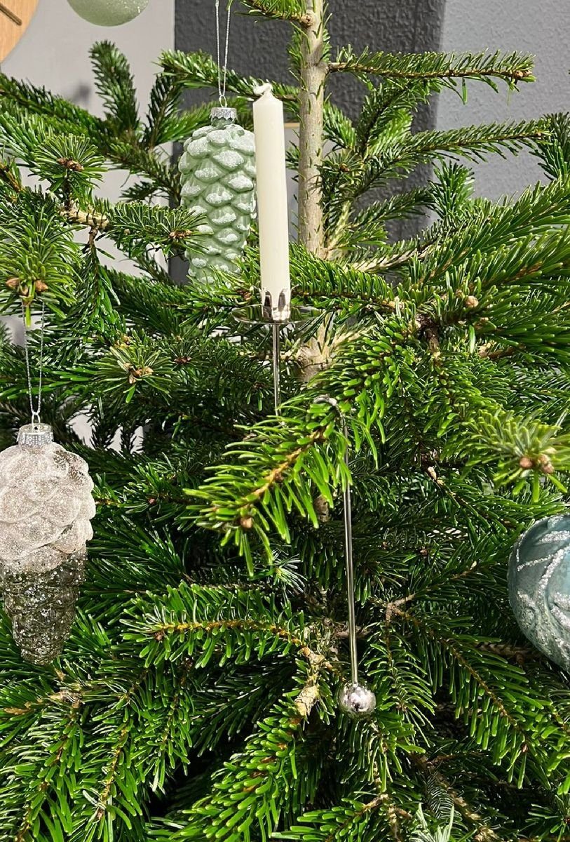 hdg Christbaumschmuck Kerzenhalter Balancehalter silber glänzend für Weihnachtsbaum, Pendelhalter 6 Stück im Schmuckkarton