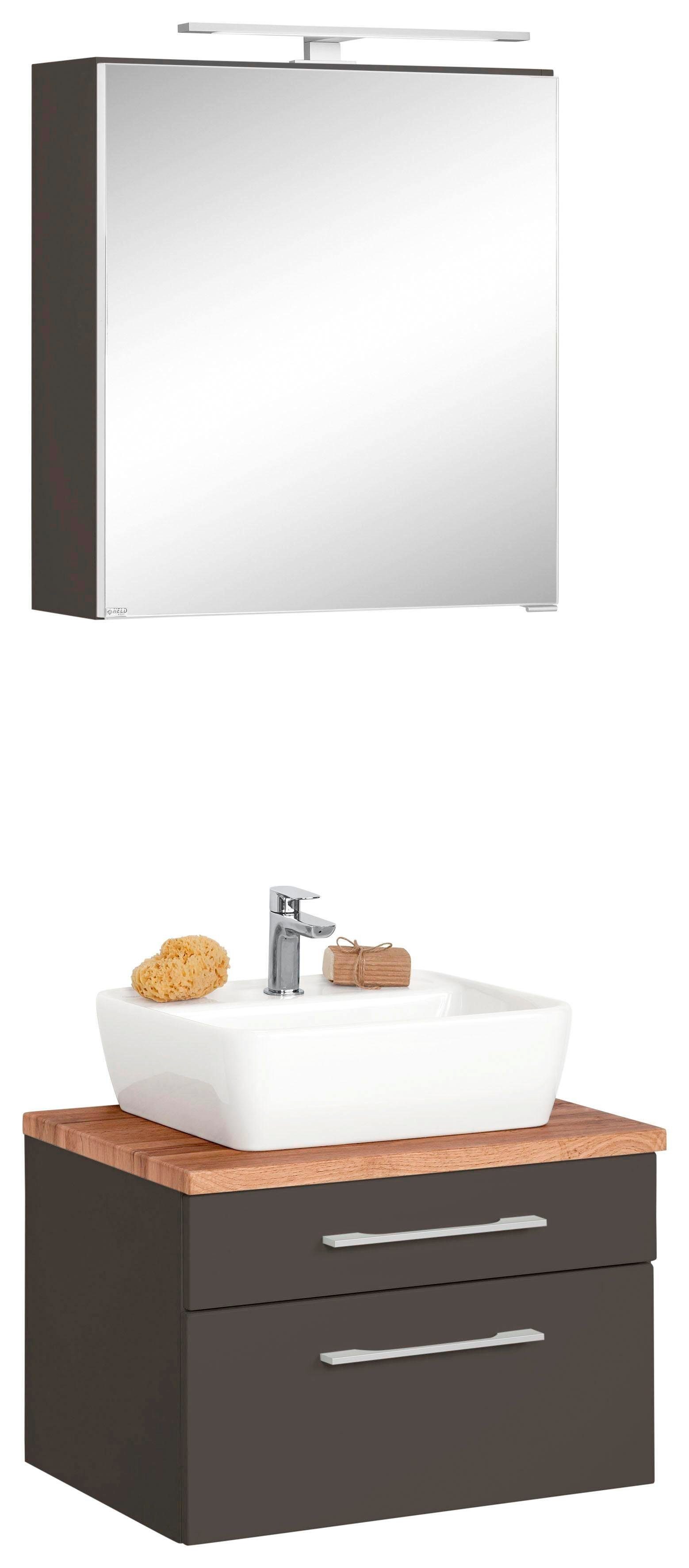 HELD MÖBEL Badmöbel-Set Davos, (2-St), Spiegelschrank Breite 60 cm, mit rechteckigem Waschbecken