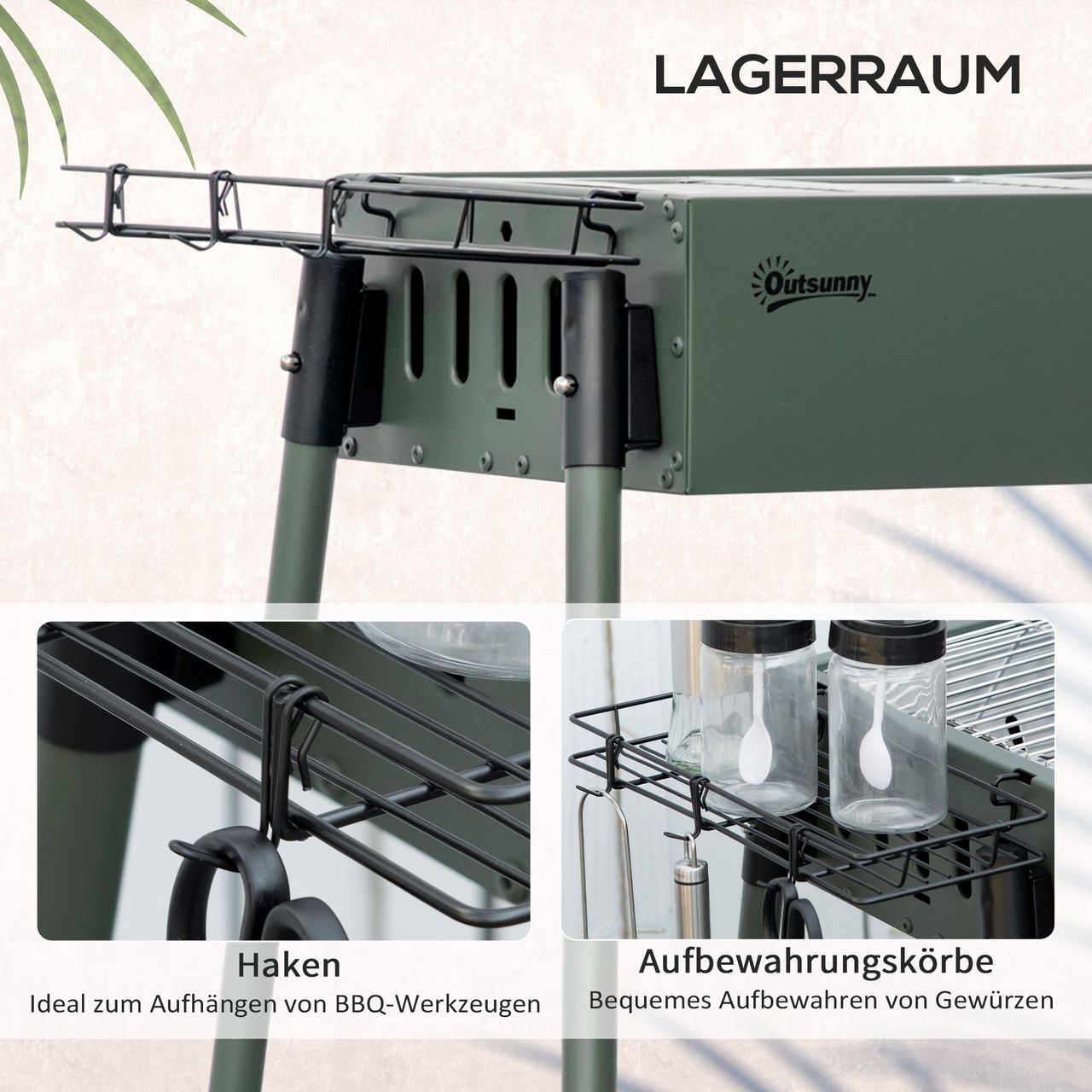 Outsunny Holzkohlegrill Anti-Rutsches Campinggrill mit Grillrost, Grillrost-Clip