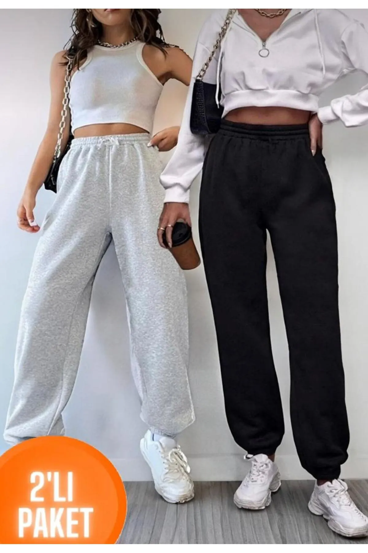 My Blog  2er-Pack Jogger-Jogginghose, schwarz-graue Jogginghose mit elastischen Beinen