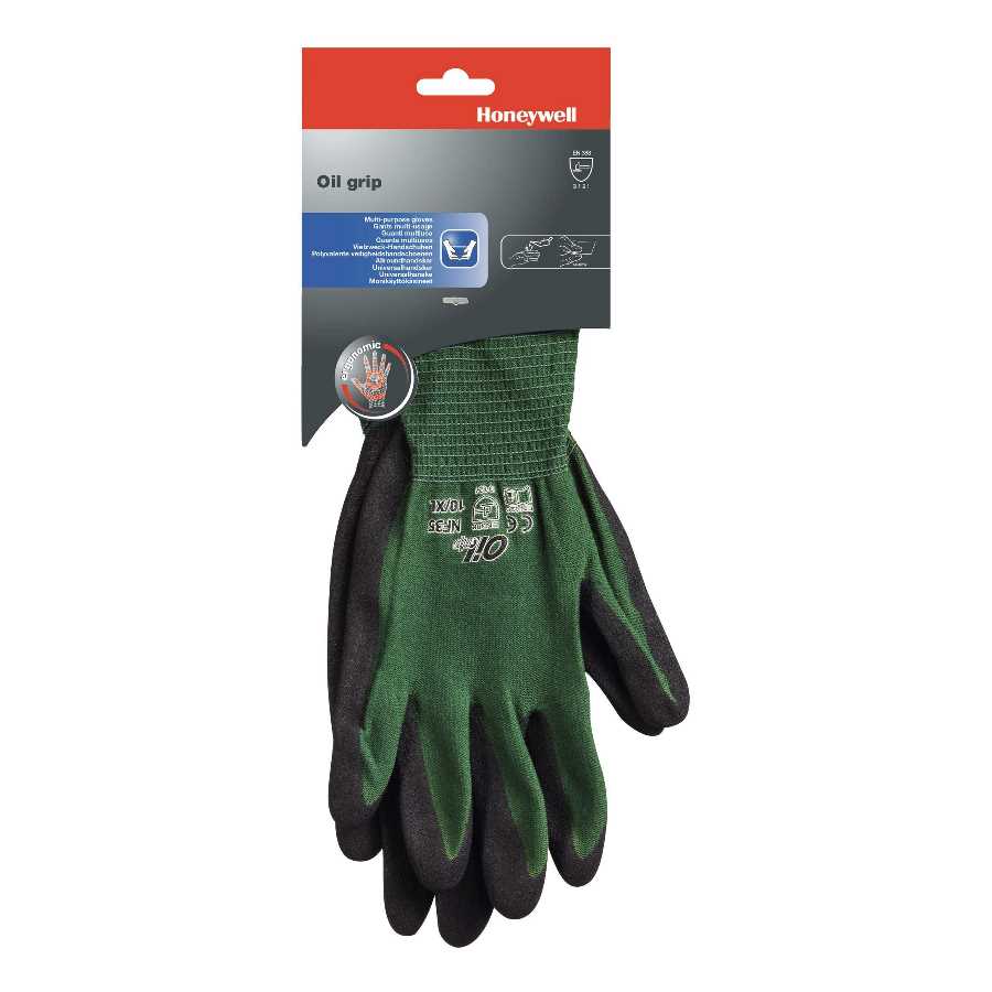 Honeywell Arbeits- Handschuhe Oil Grip NF35, Schwarz/Grün, Gr. 10/XL - ATU