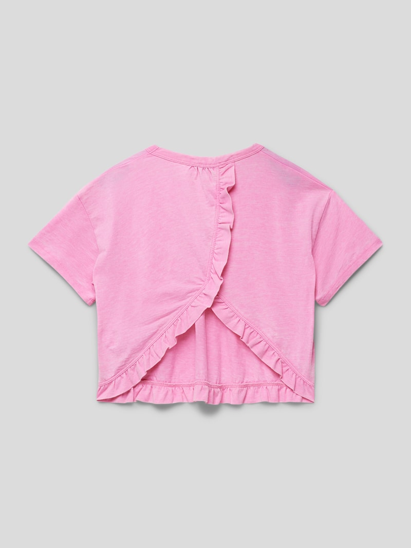 Cropped T-Shirt mit geripptem Rundhalsausschnitt in pink