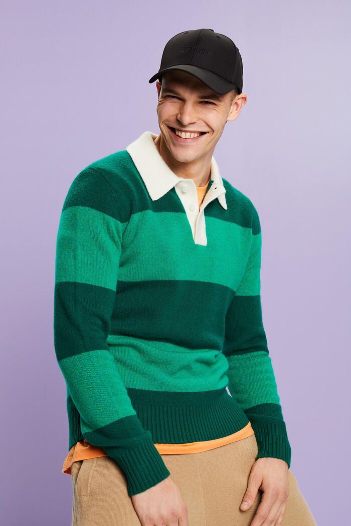 Kaschmirpullover mit Polokragen und Rugby-Streifen