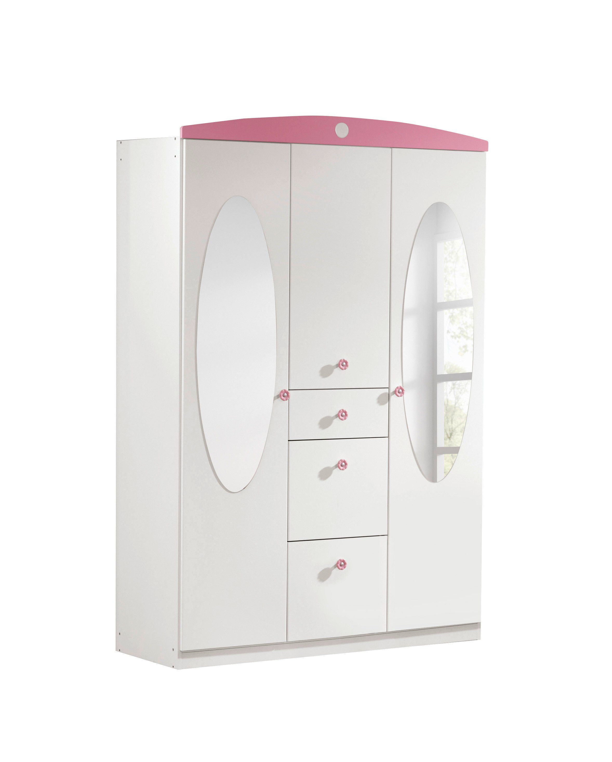 Kindermöbel 24 Komplettschlafzimmer Kinderzimmer Mädchen Blümchen 3-teilig weiß - rosa