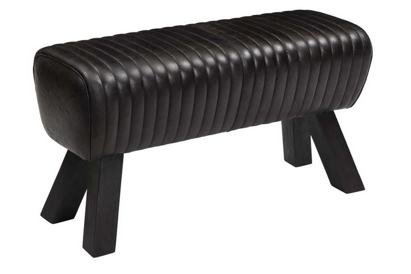 daslagerhaus living Bauernschrank Sitzbank Vintage Leder schwarz B 87 cm