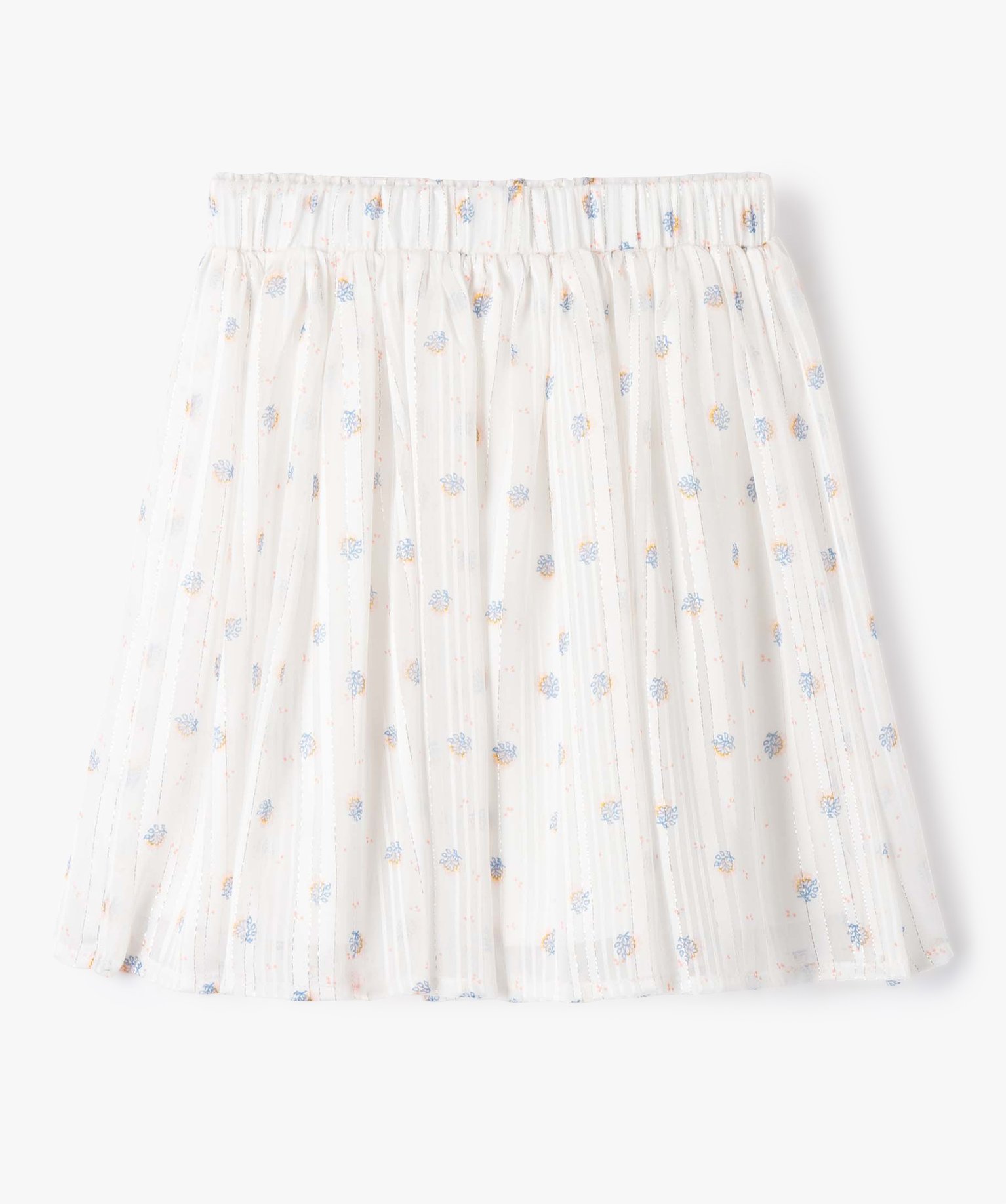 Jupe fille patineuse en voile fleuri et scintillant blanc | GEMO