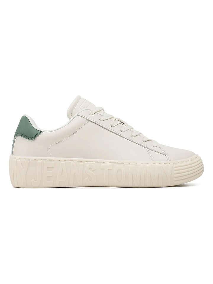 Tommy Hilfiger Shoes Leder-Sneakers in Creme/ Grün günstig kaufen