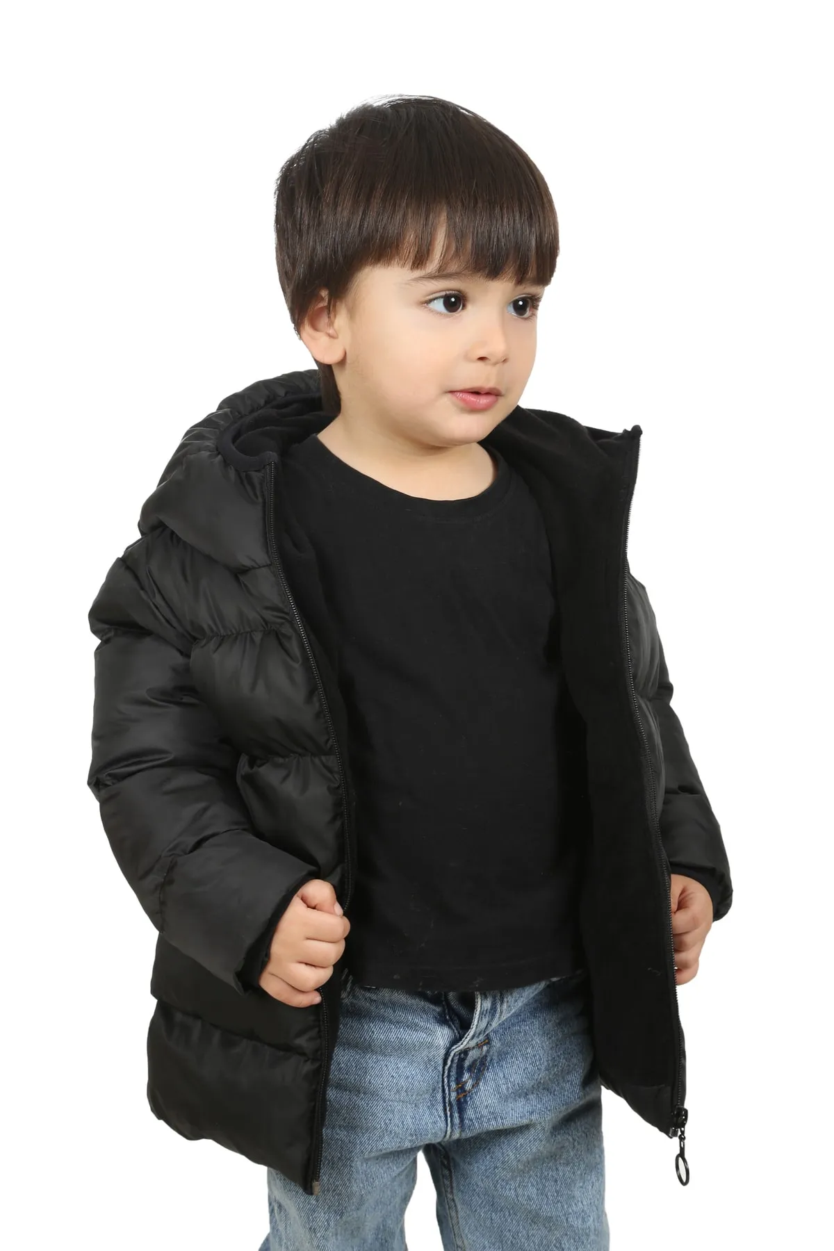 freemen  Schwarzer, wasserdichter, winddichter, aufblasbarer Wintermantel und Mantel aus Fleece mit Kapuze für Jungen