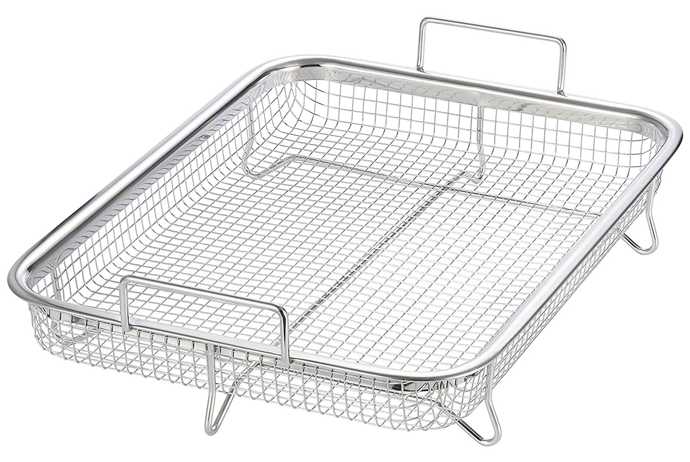 Spetebo Ofenschale Edelstahl Backofen Grillkorb mit Griffen 32x22 cm, Edelstahl, Metall Ofen Pommesgitter Backkorb Grillgitter Gitterkorb mit Griffen
