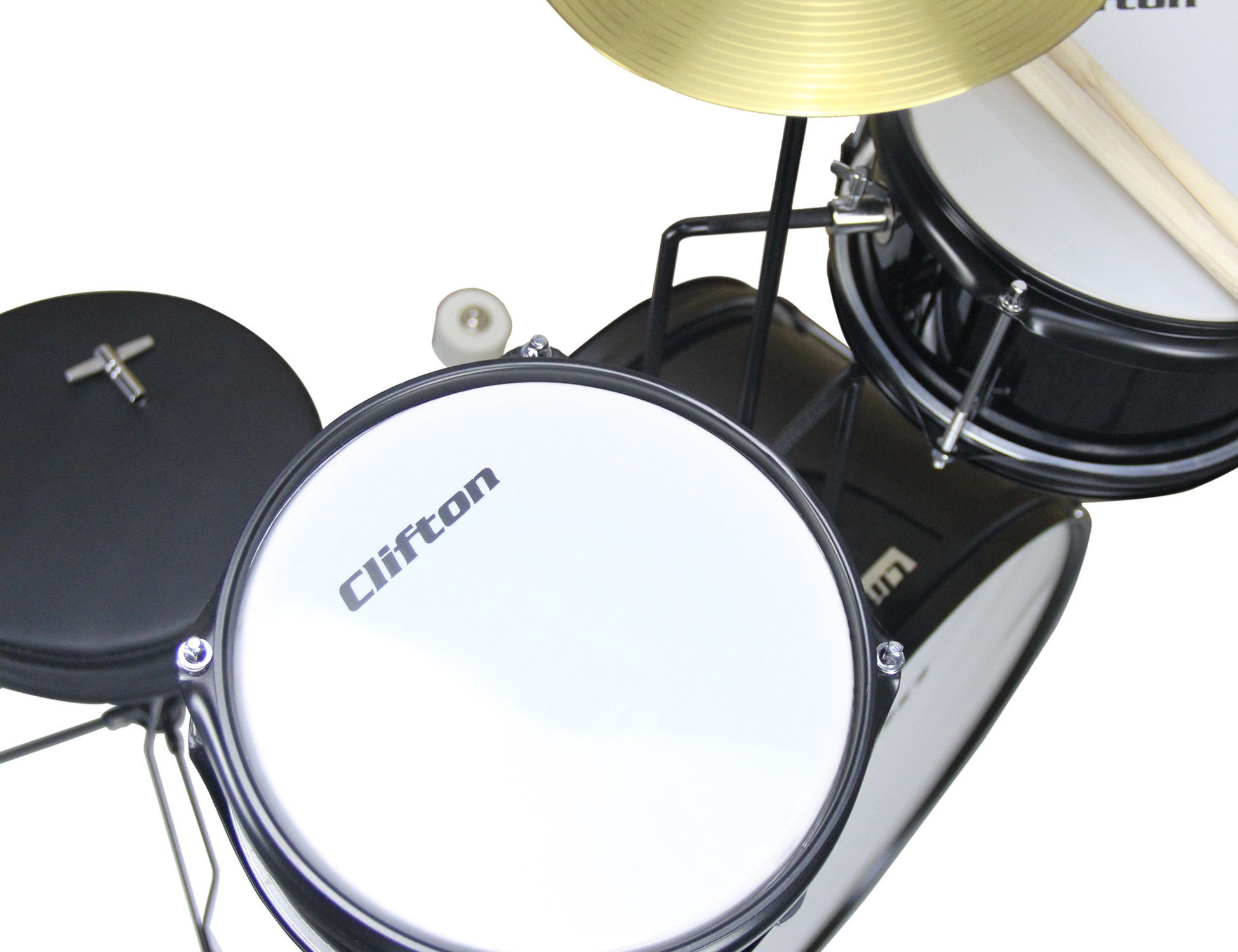 Clifton Kinderschlagzeug Junior Drum, schwarz, 3-St.
