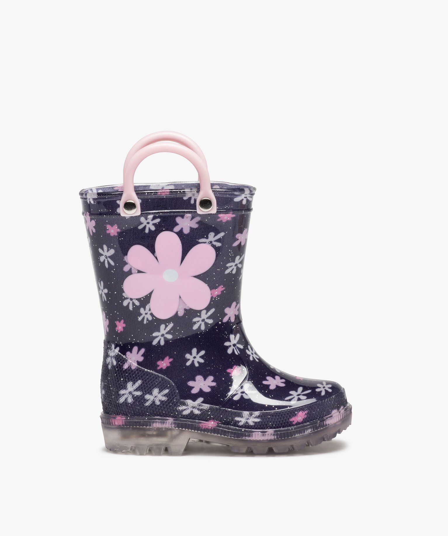 Bottes de pluie bébé fille à anses et semelle lumineuse marine | GEMO