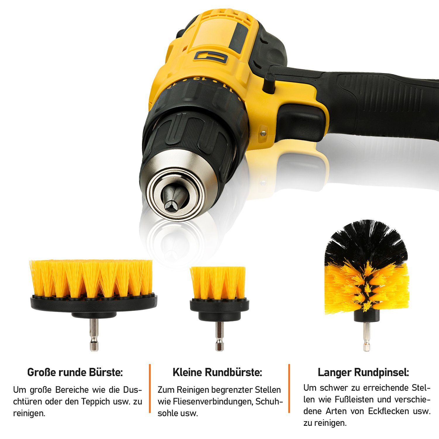 Lospitch Reinigungsbürsten-Set Bürstenaufsatz Bohrmaschine Set 3 PCS/10 PCS/18 PCS, Fliesen, Küchenwänden, Böden, Autos, Wohnzimmerteppichen, Badewannen, Autorädern, (Spar-Set, 3-tlg., Putzgeräte für den Haushalt), Automobil,Badezimmer,Essgeschirr,Fl