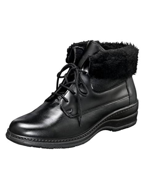 Schnürstiefelette mit umschlagbarem Fellkragen