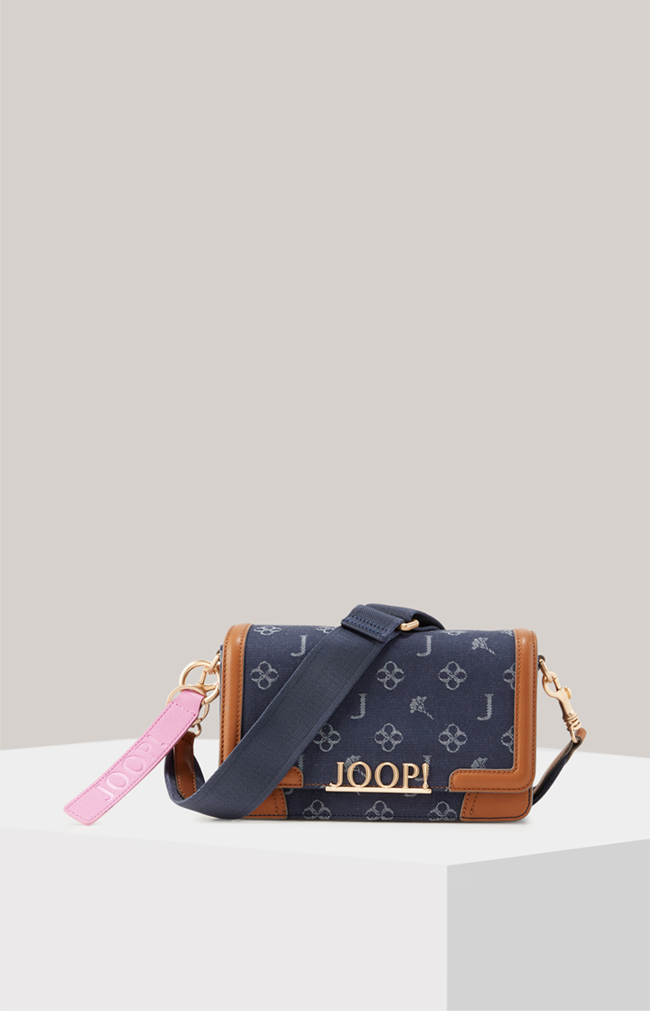 Schultertasche Azzurro Sousa in Denim-Blau/Cognac