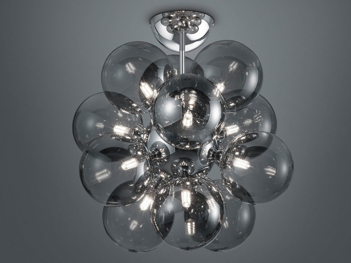 meineWunschleuchte LED Deckenleuchte, LED wechselbar, Warmweiß, ausgefallene Designer-lampe mit 12x Rauchglas Kugel, Treppenhaus Ø45cm