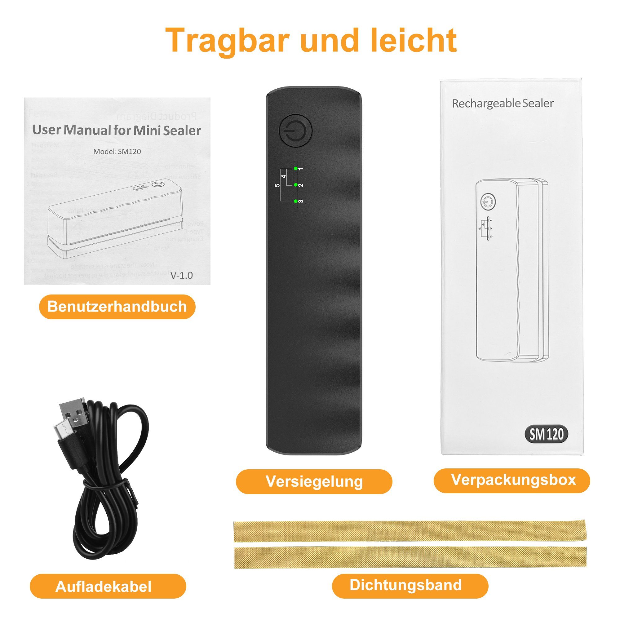 Tisoutec Vakuumierer Mini-Folienversiegler Vakuumierer, wiederaufladbare Versiegelungsmasch, ine,Handversiegelungsgerät für Plastiktüten, Chipstüten, Snacks