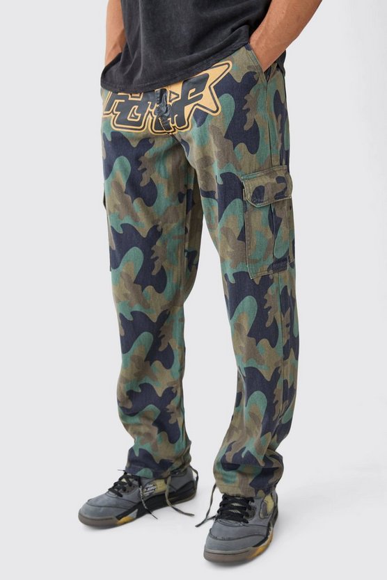Lockere Camouflage Cargo-Hose mit Print
