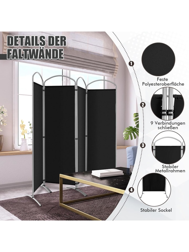 COSTWAY Raumteiler 4 tlg. 188cm in Schwarz günstig kaufen onesize