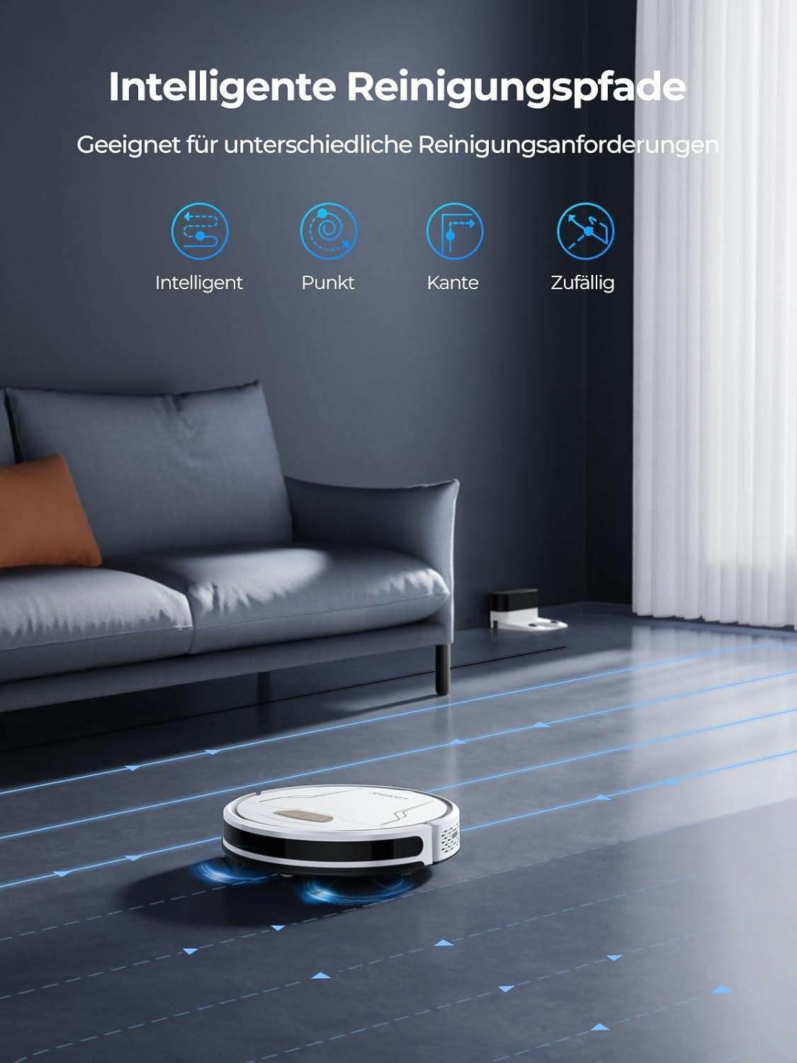 Laresar Saugroboter, Saugroboter mit Wischfunktion, 4000Pa Staubsauger Roboter 150 Min Max, saugroboter ideal für Hartböden Tierhaare Teppiche, Intelligente App-Steuerung, Arbeit mit Alexa