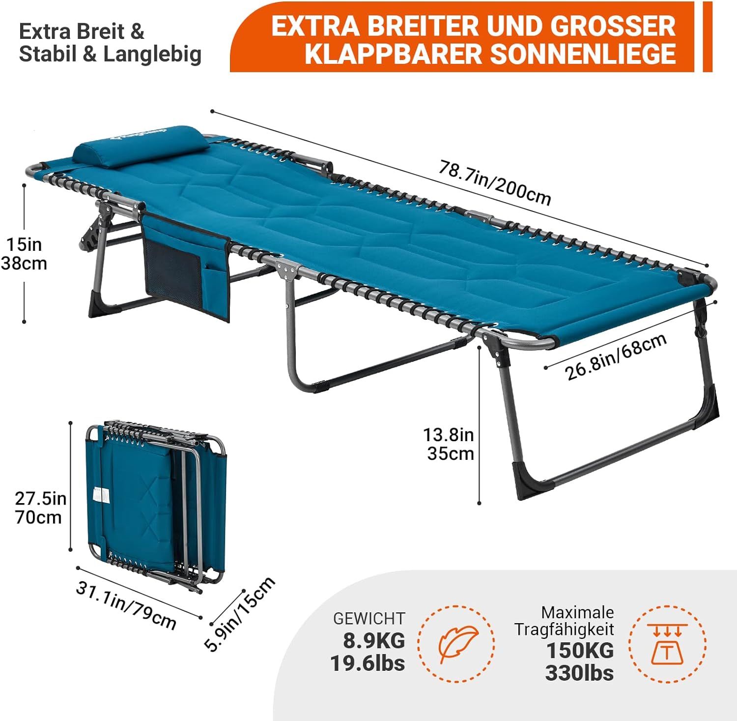 KingCamp Oversize Faltbarer Liegestuhl