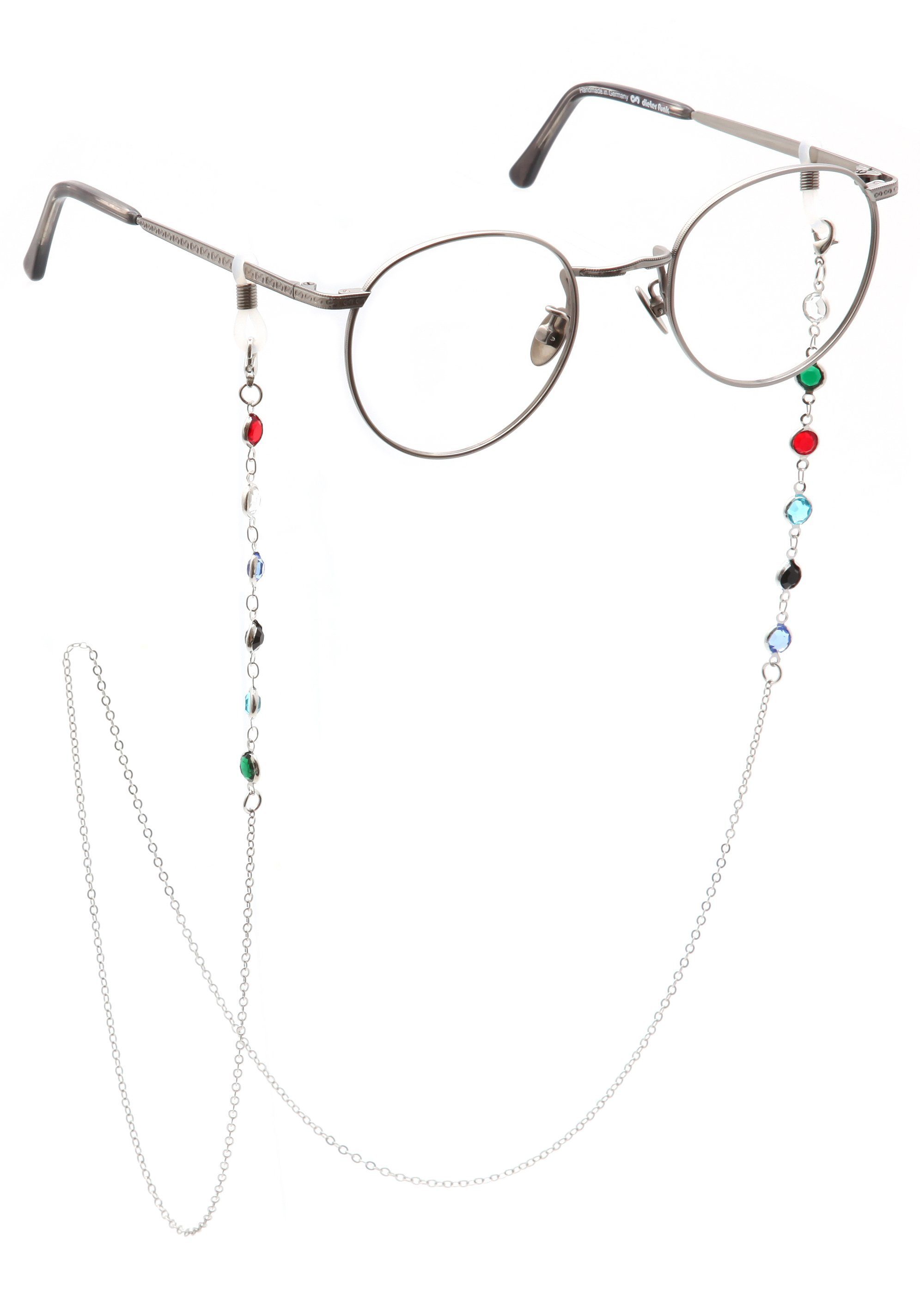 Firetti Brillenkette mit bunten Details, rhodiniert, mit Glassteinen