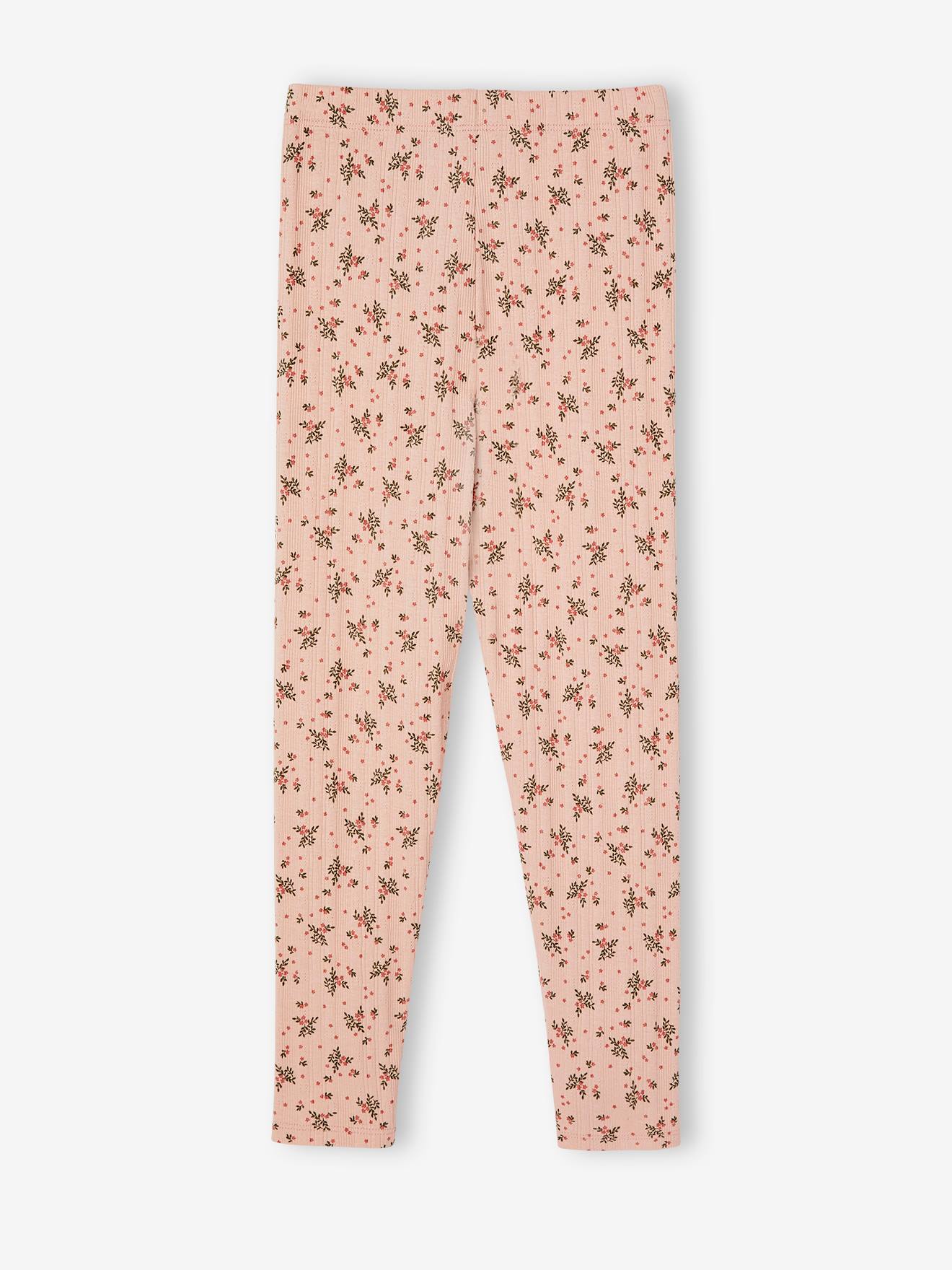 Legging à fleurs maille pointelle fille rose poudré