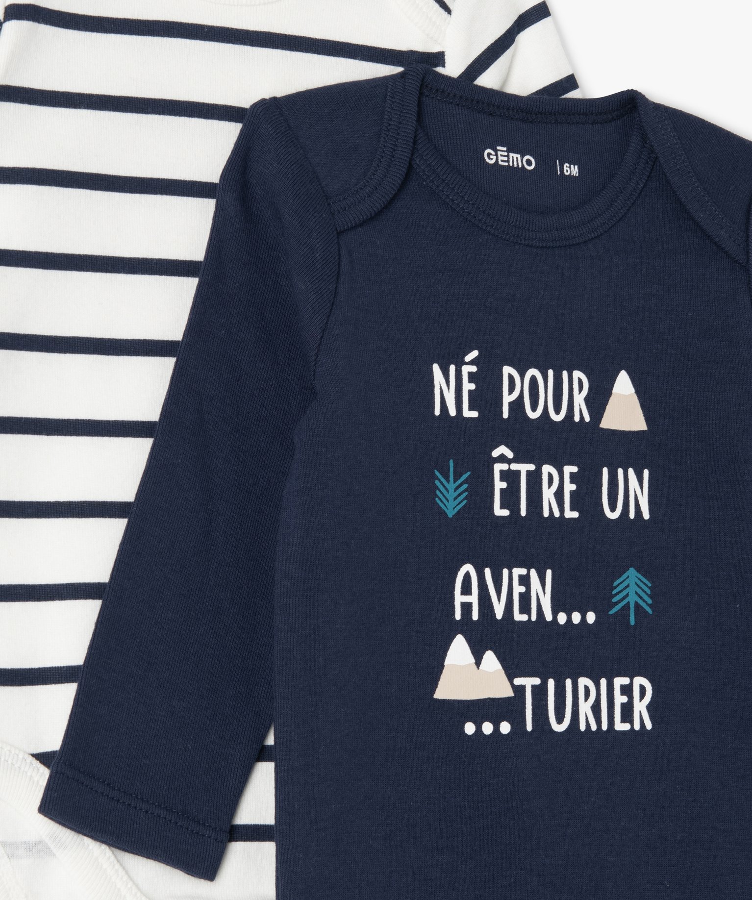 Body bébé à manches longues et motifs (lot de 2) marine | GEMO