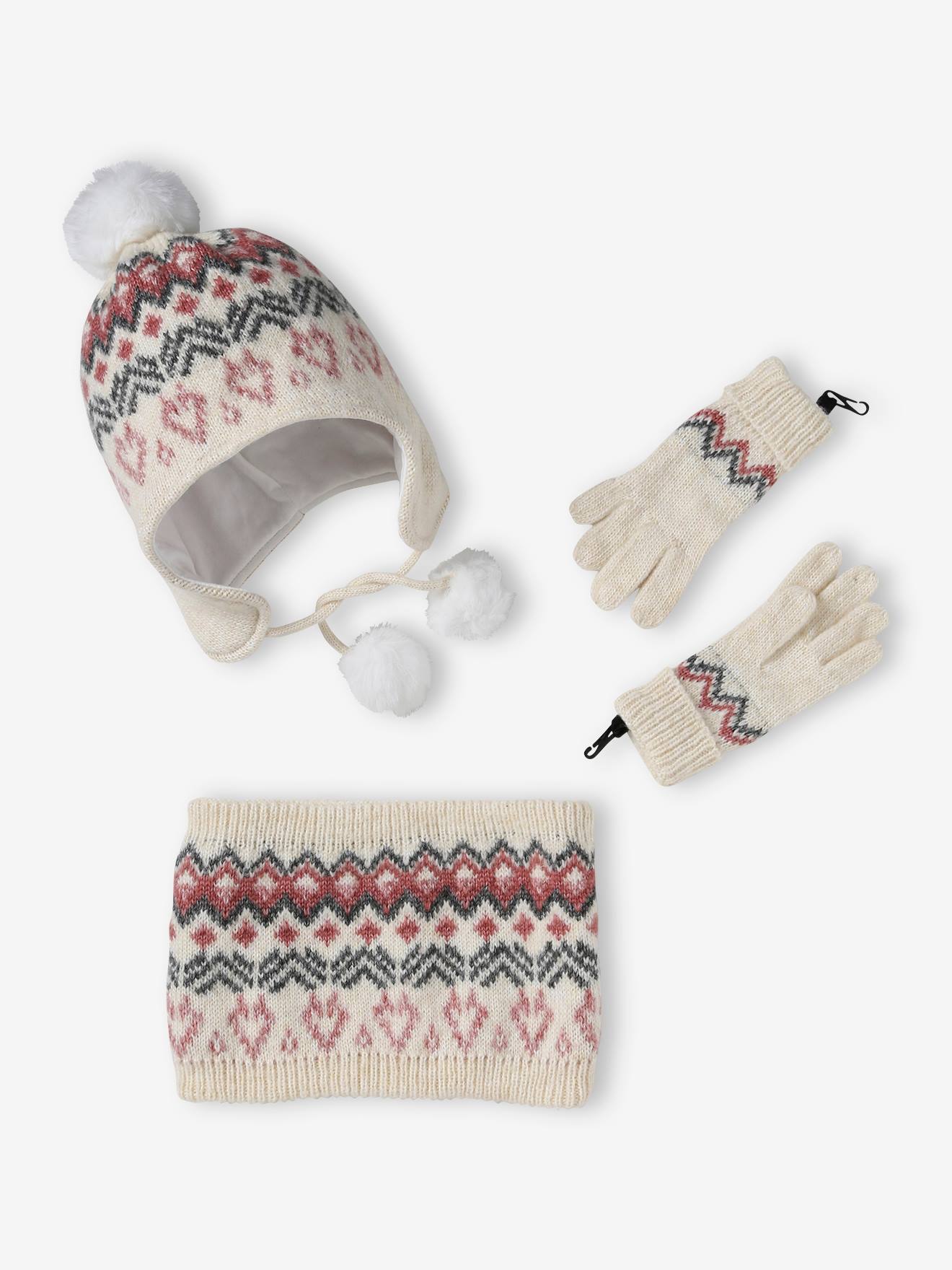Vertbaudet Mädchen-Set: Mütze, Rundschal & Handschuhe - beige meliert