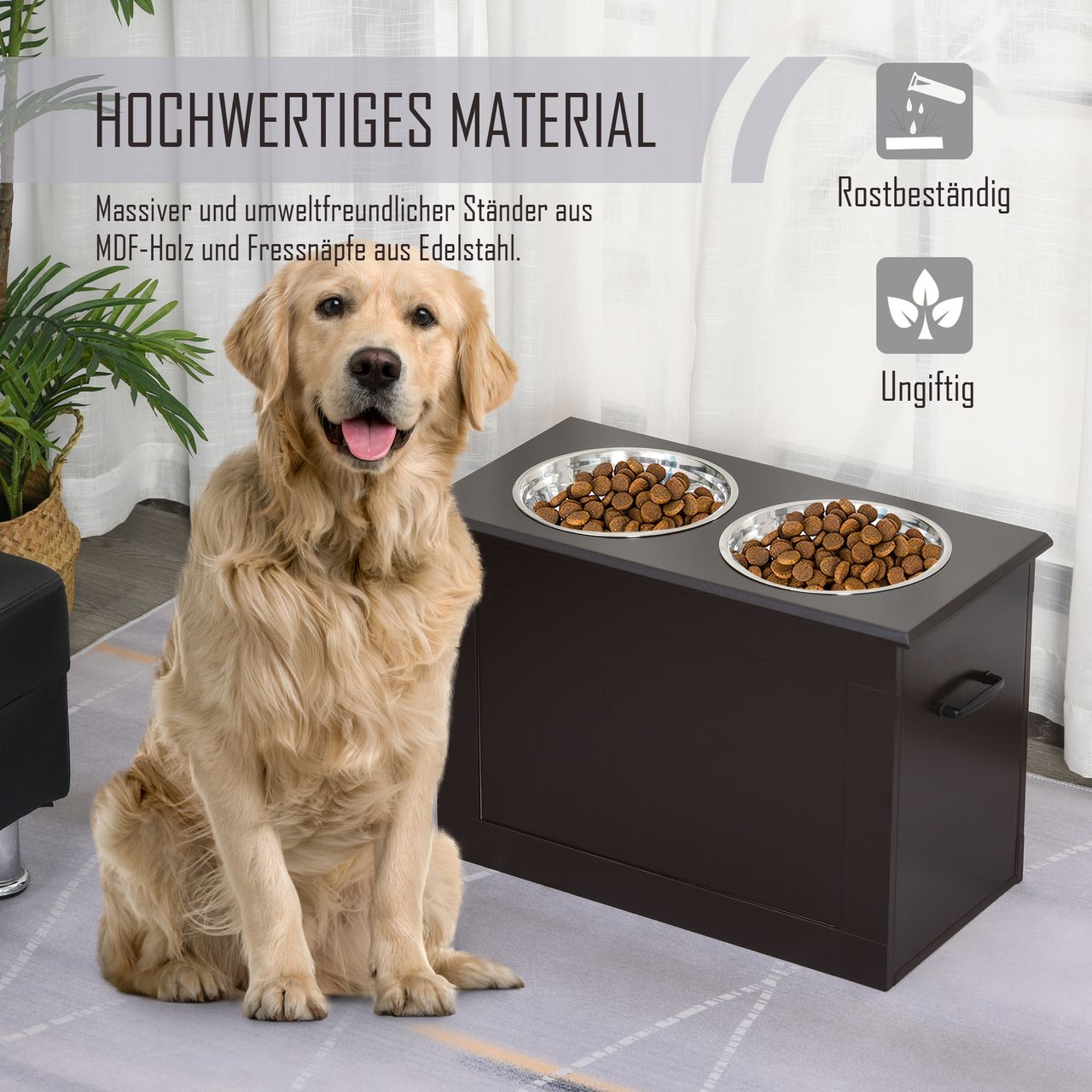 PawHut Hunde Fressnapf mit Staumraum 2 Näpfen Futterstation Katzenapf Espresso