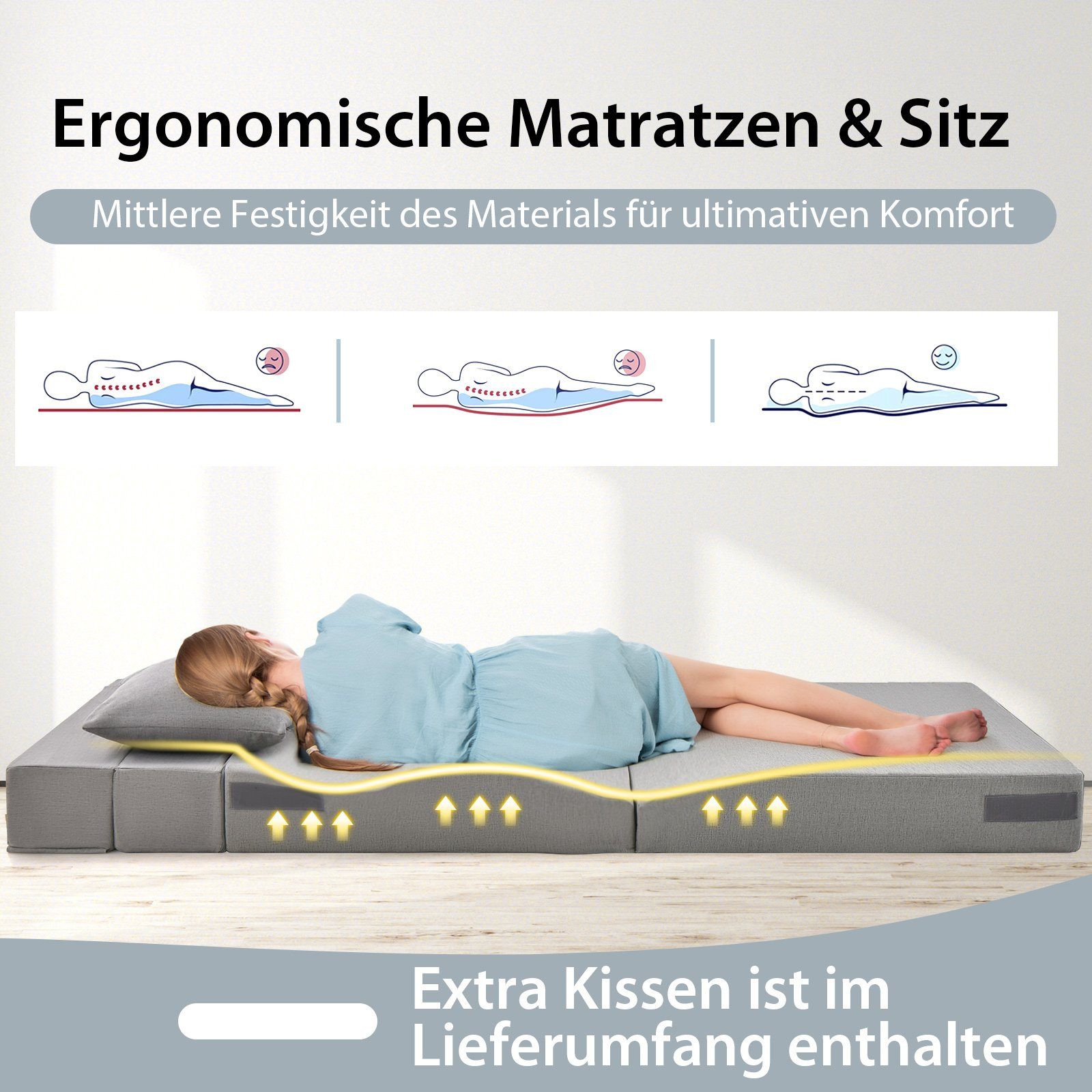 Klappmatratze, COSTWAY, 62 cm hoch, mit Kissen & waschbarem Bezug, 190x100x15 cm
