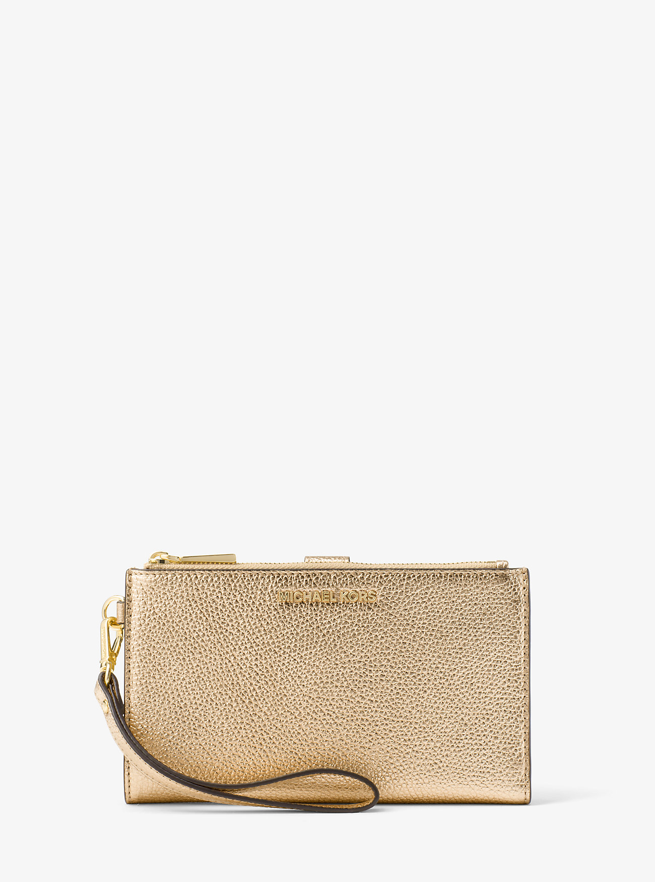 Adele Metallic Pebbled Leather Smartphone Wristlet - PALE GOLD