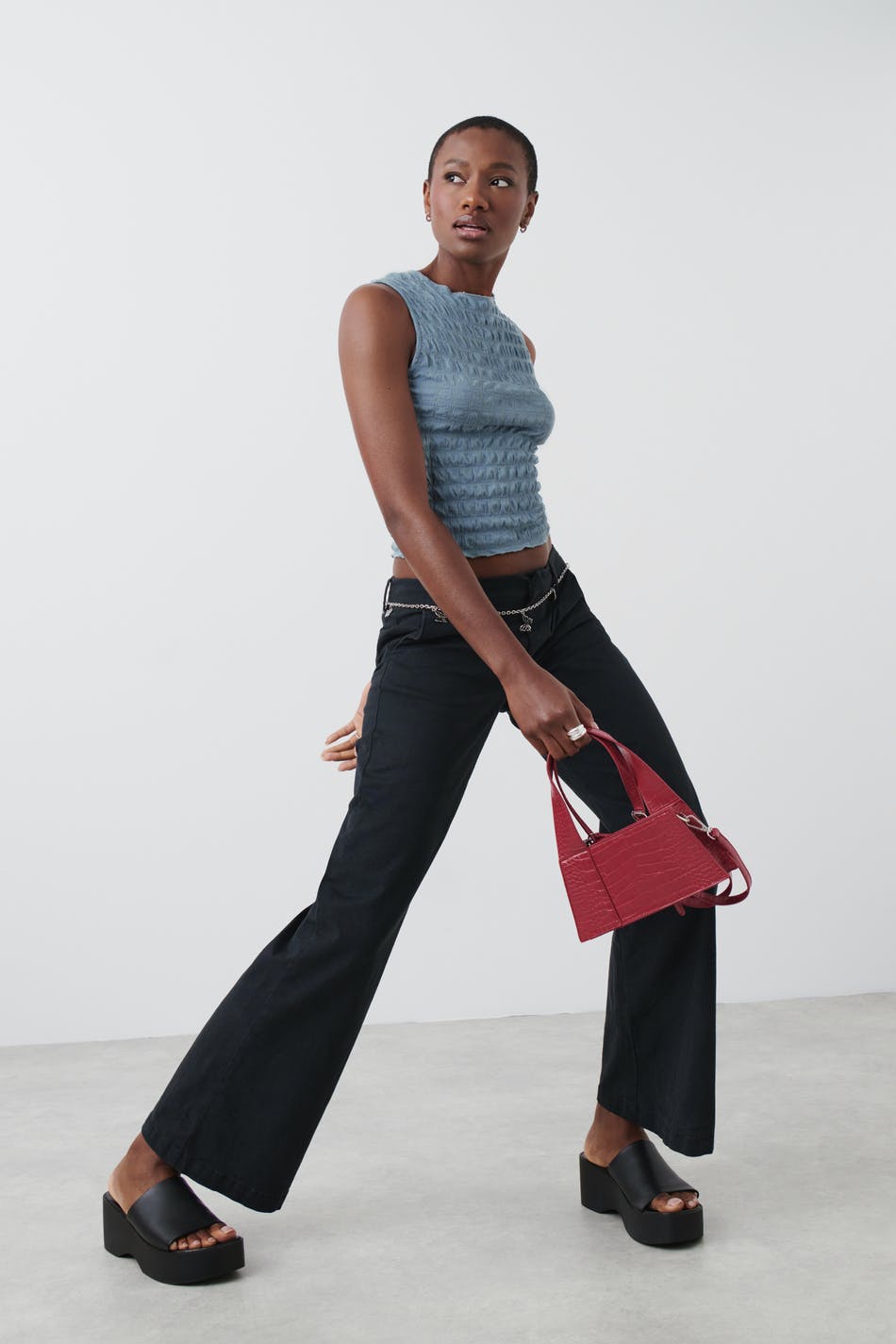 Texture funnel neck top