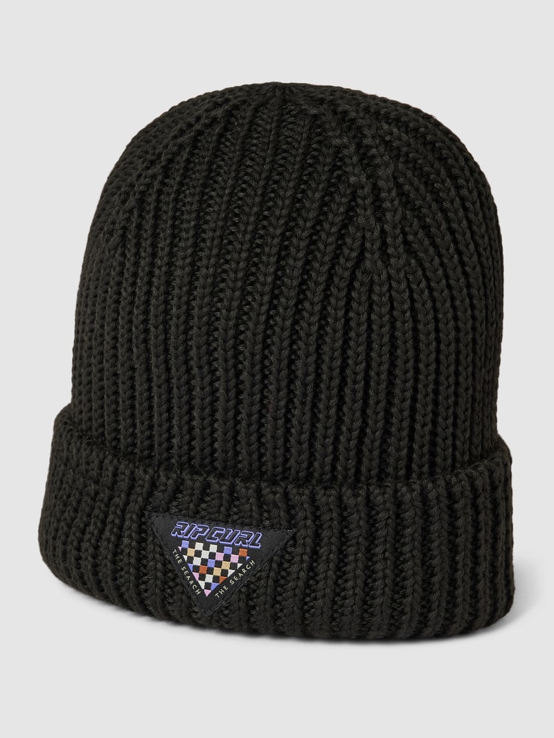 Beanie in unifarbenem Design mit Label-Patch in schwarz