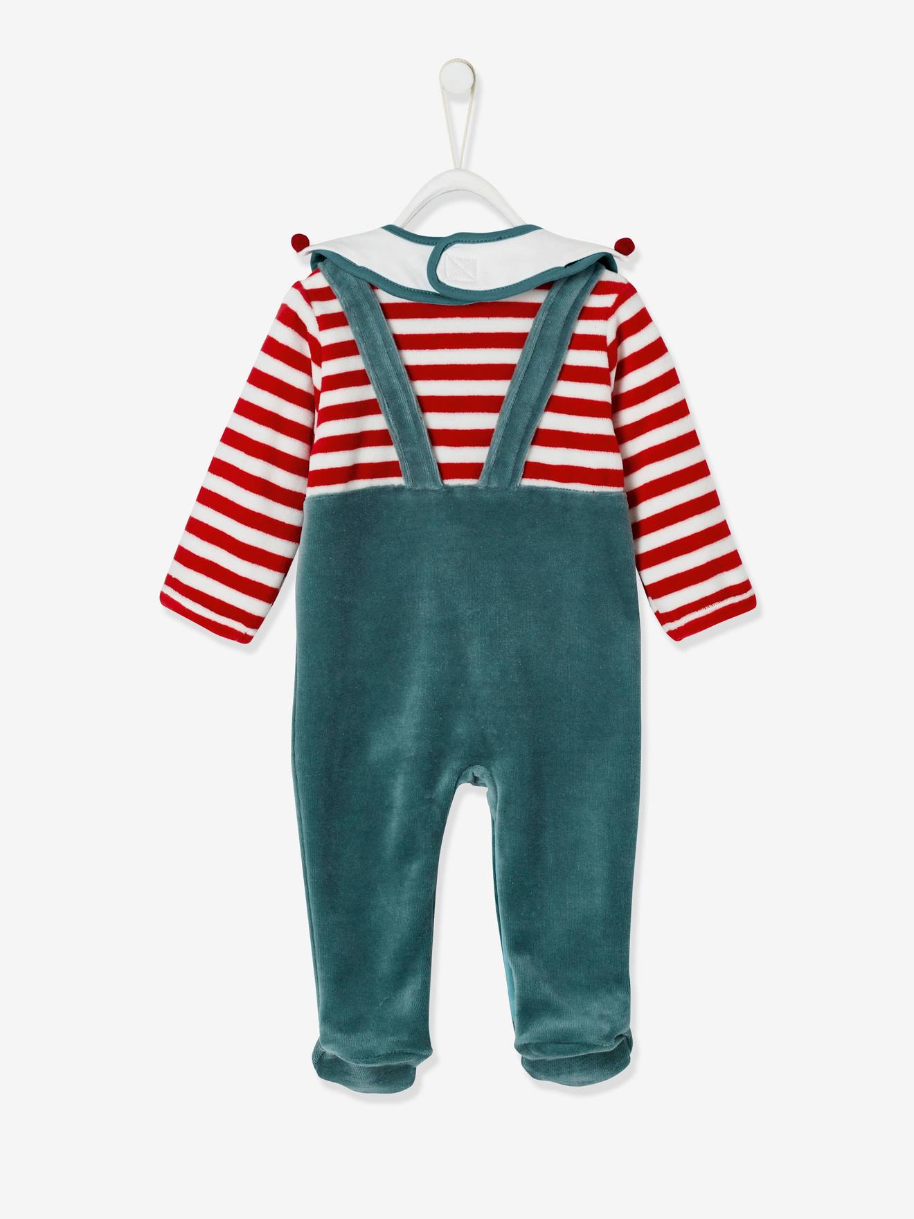 Coffret cadeau de Noël bébé dors-bien en velours + bavoir vert sapin