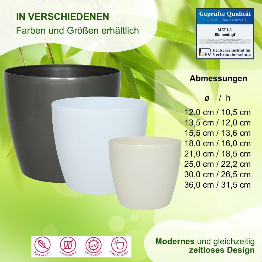 Heimwerkercenter Übertopf MePla - Übertopf Magnolia - wetterfestes Pflanzgefäß - UV-beständiger Blumenkübel - Pflanzentopf - Kübel - ø12 cm - weiss